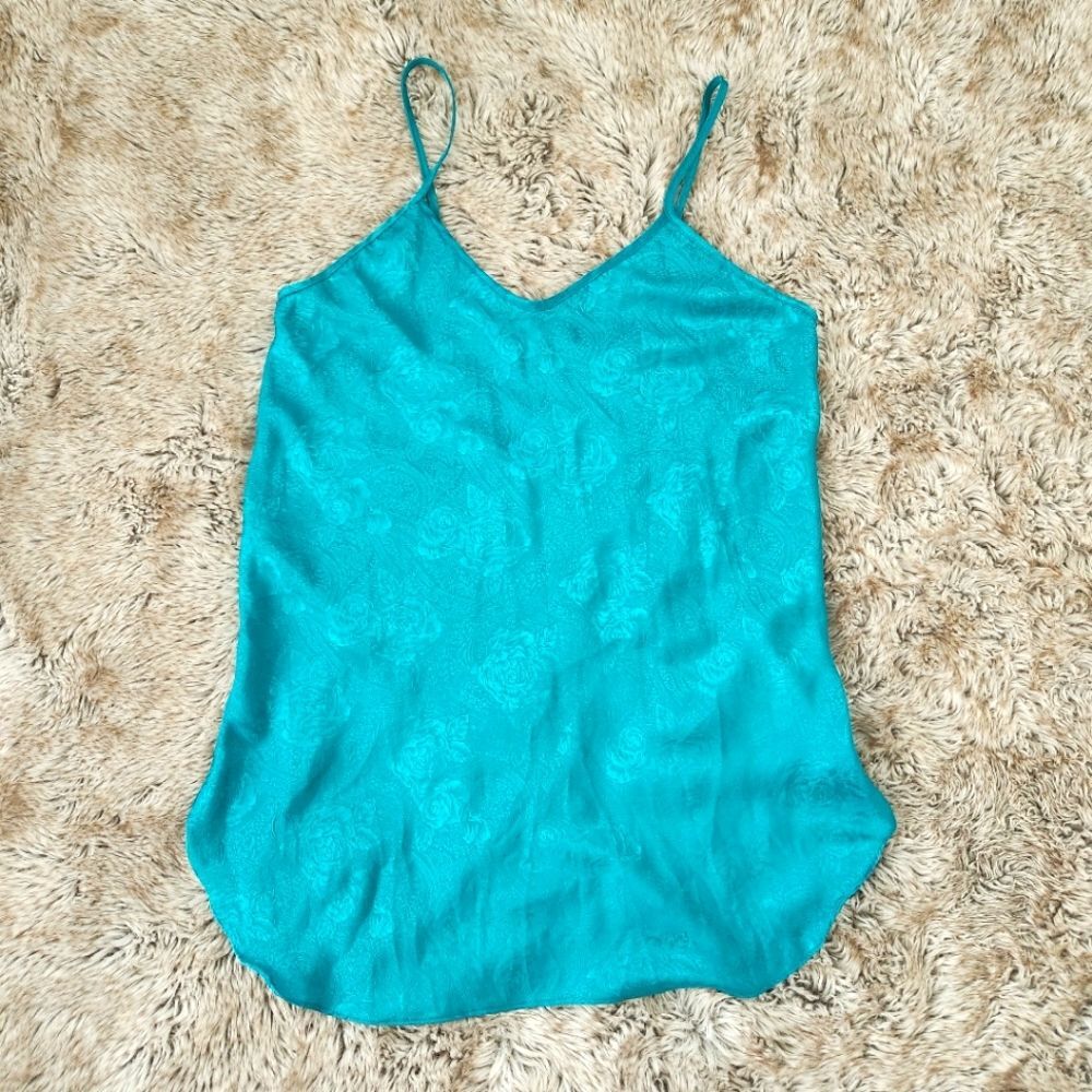 Inner Most Vintage Floral Satin Slip Lingerie Teal Green
